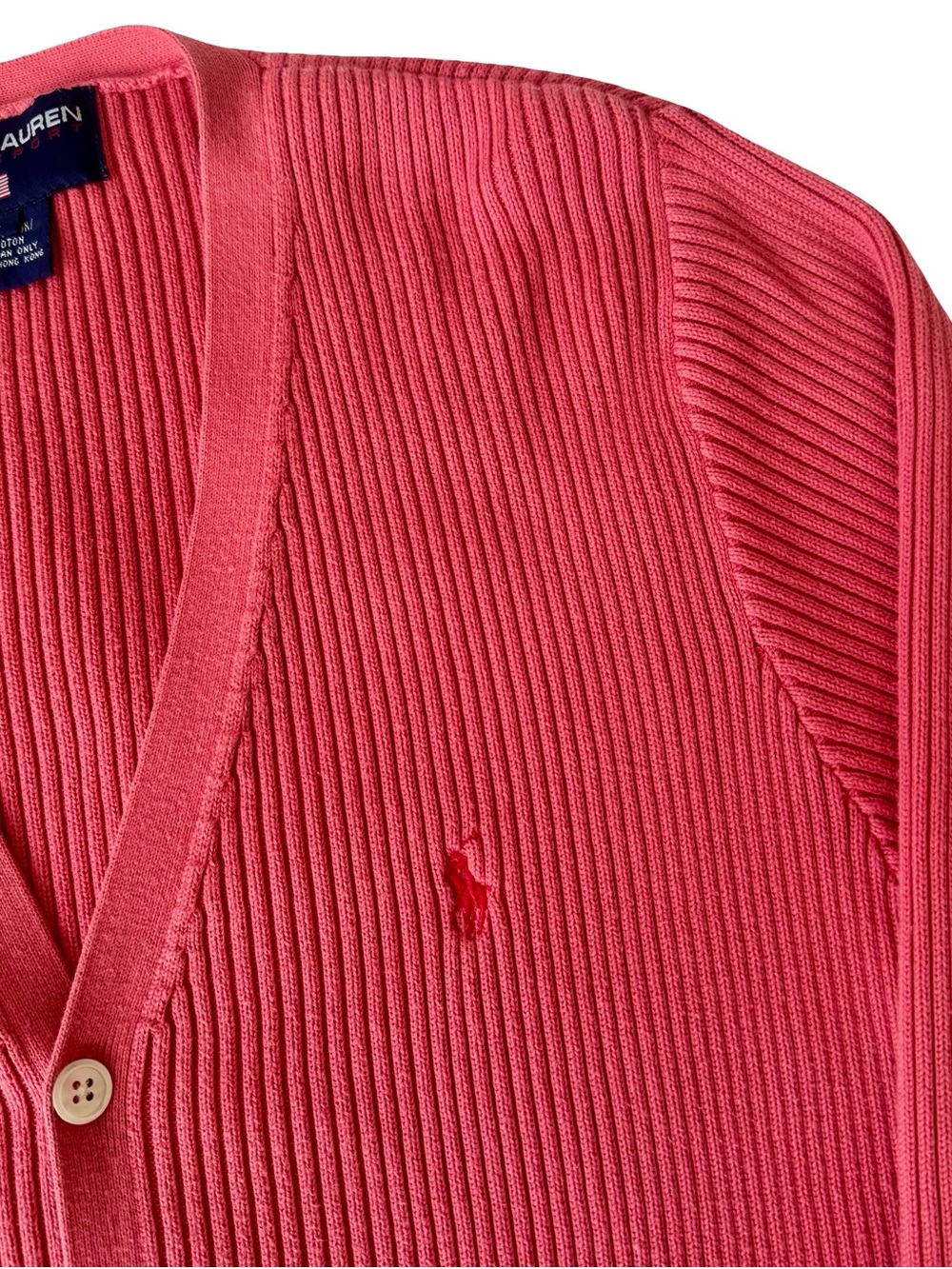 Ralph Lauren Polo Sport Women’s Pink Ribbed Cotton Button-Front Cardigan Size L - Picture 4 of 6